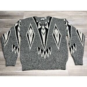 Mens Sweater Sostanza Fashion Police L VTG Y2K Grampa Abstract Art Deco Hip Hop